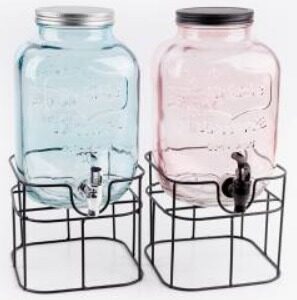 DISPENSER VIDRIO 5LT CON PIE ROSA/AZUL