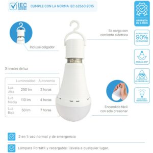 LAMPARA LED 9W FRIA EMERGENCIA BATERIA- RECARGABLE